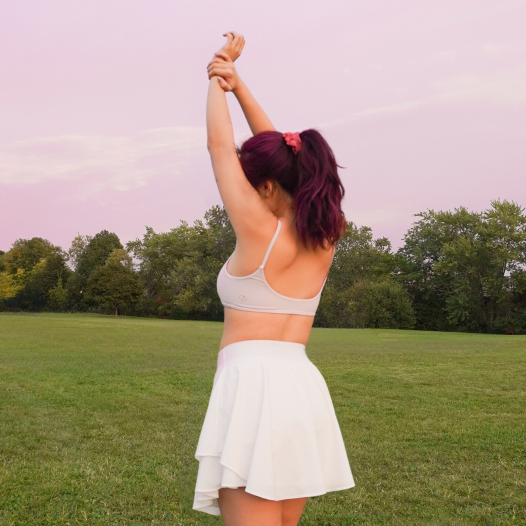 apricotton aurora reversible bra model standing back